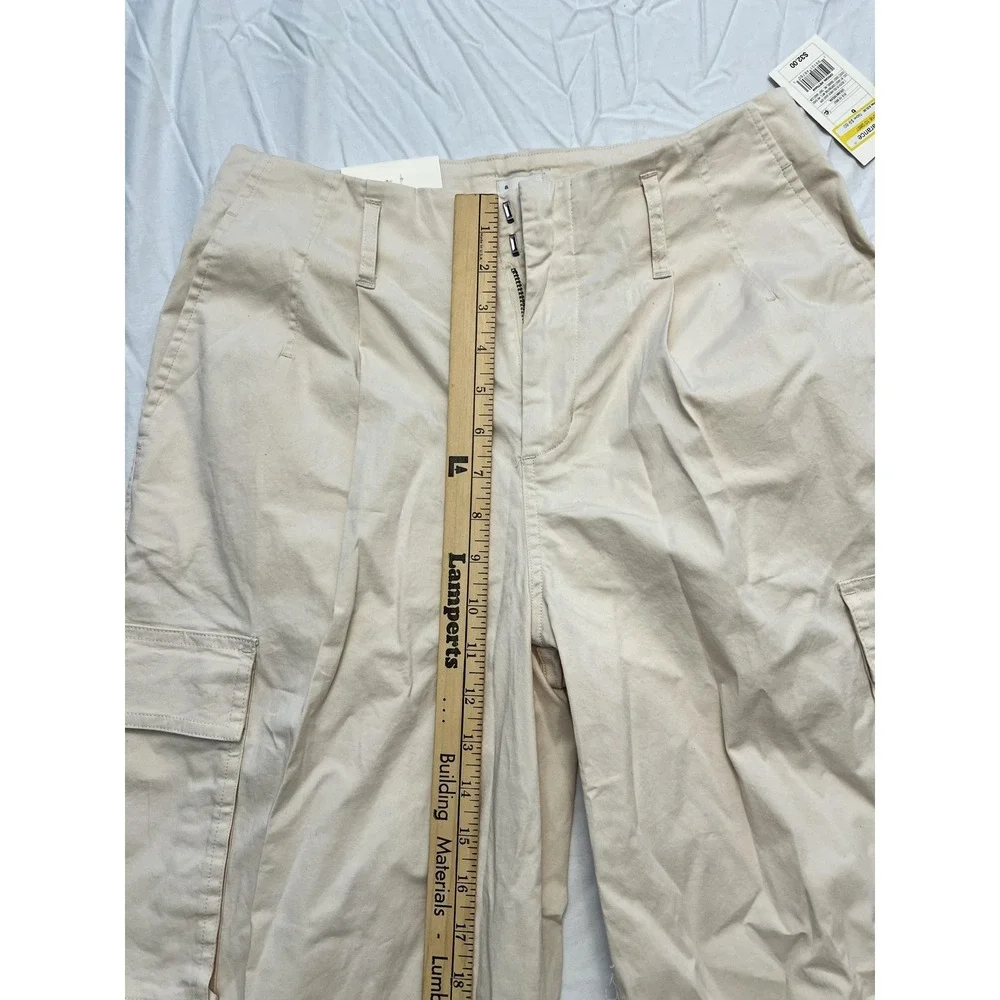 A New Day Pants Womens 6R Cream Wide‎ Leg High Rise Cargo Stretch Zip Fly Casual